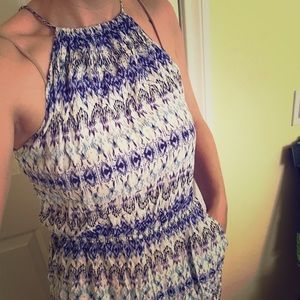 Patterned High Neck Capri Jumpsuit